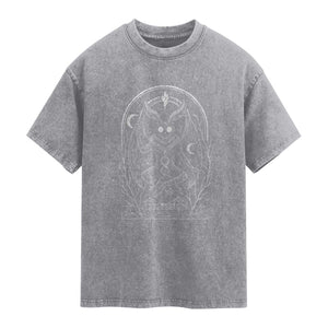 Mothman Washed Cotton T-Shirt Cryptid Paranormal Occult Horror Gothic Monster TS10 Slate Gray Print Your Wear