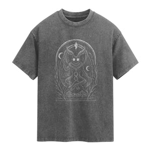 Mothman Washed Cotton T-Shirt Cryptid Paranormal Occult Horror Gothic Monster TS10 Charcoal Print Your Wear