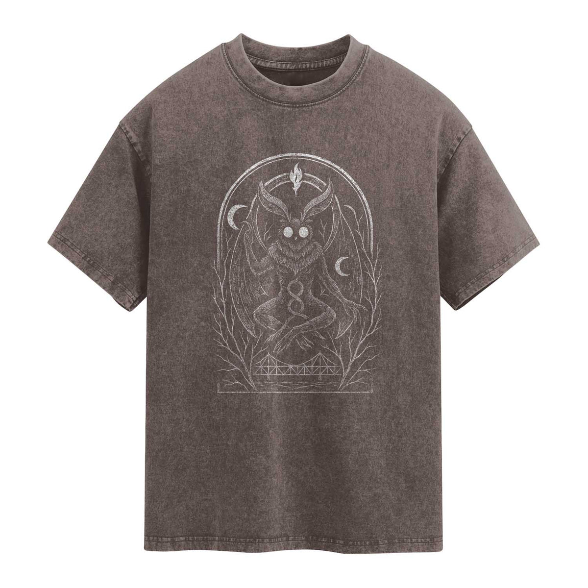 Mothman Washed Cotton T-Shirt Cryptid Paranormal Occult Horror Gothic Monster TS10 Brown Print Your Wear