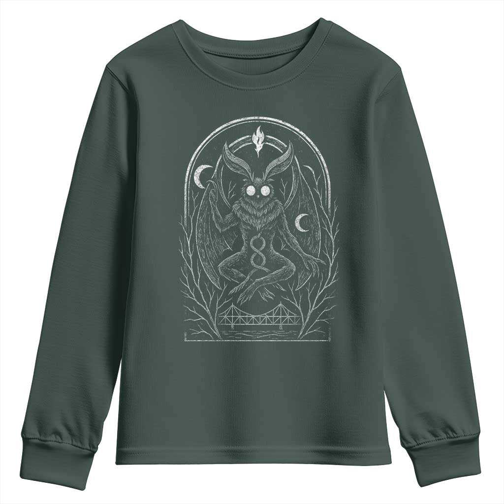 Mothman Youth Sweatshirt Cryptid Paranormal Occult Horror Gothic Monster TS10 Dark Forest Green Print Your Wear