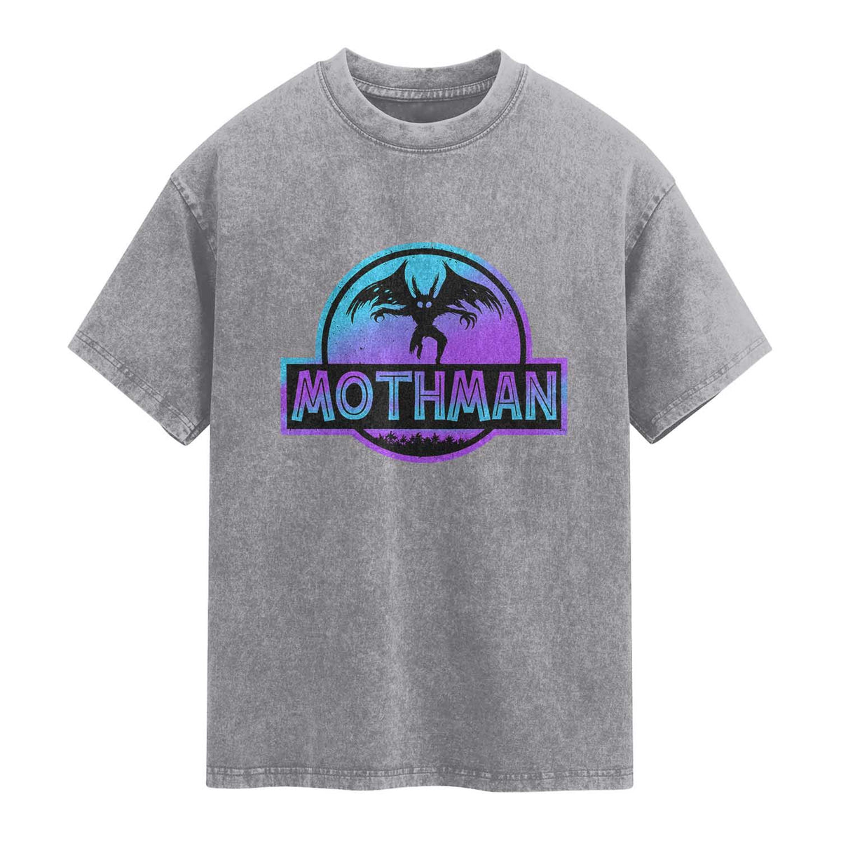 Mothman Washed Cotton T-Shirt Retro Neon Cryptid Paranormal Horror Monster TS10 Slate Gray Print Your Wear
