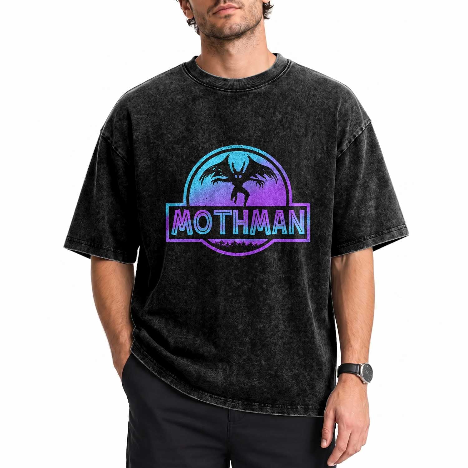 Mothman Washed Cotton T-Shirt Retro Neon Cryptid Paranormal Horror Monster TS10 Print Your Wear