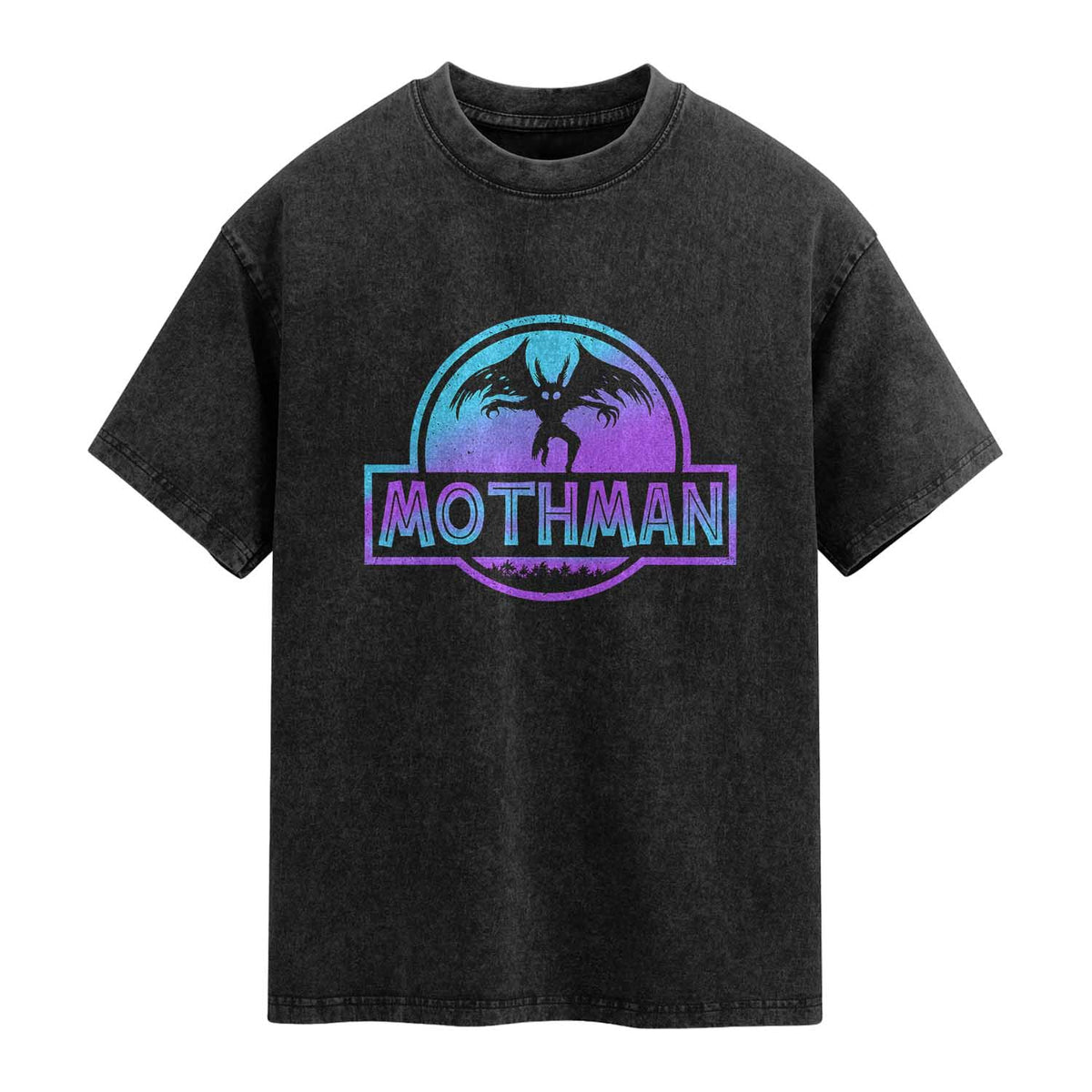 Mothman Washed Cotton T-Shirt Retro Neon Cryptid Paranormal Horror Monster TS10 Black Print Your Wear