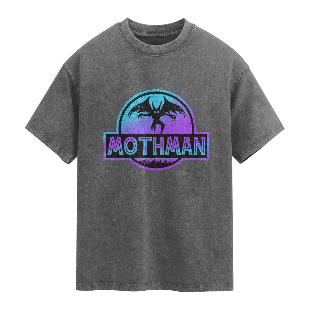 Mothman Washed Cotton T-Shirt Retro Neon Cryptid Paranormal Horror Monster TS10 Charcoal Print Your Wear
