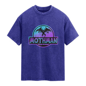 Mothman Washed Cotton T-Shirt Retro Neon Cryptid Paranormal Horror Monster TS10 Indigo Blue Print Your Wear