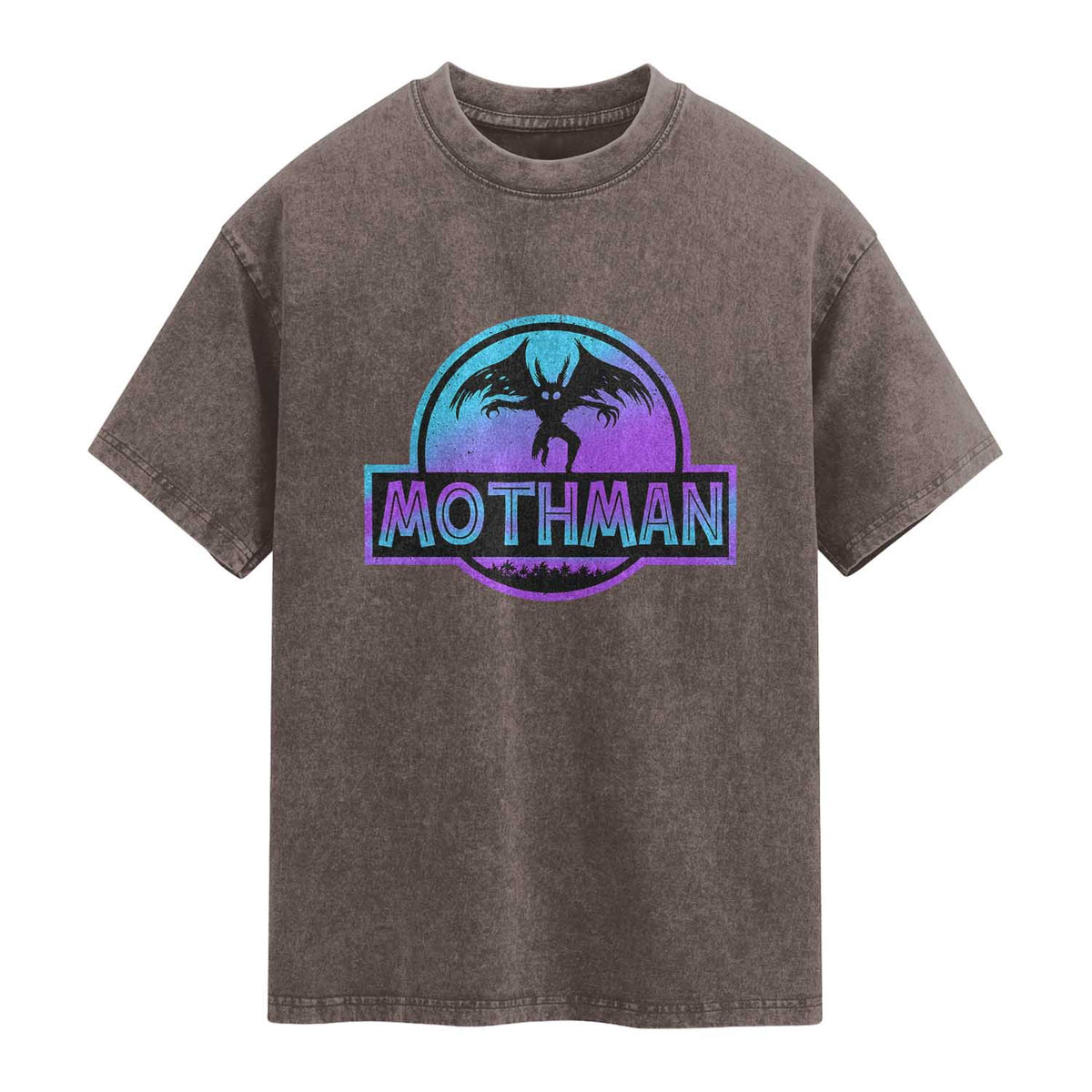 Mothman Washed Cotton T-Shirt Retro Neon Cryptid Paranormal Horror Monster TS10 Brown Print Your Wear