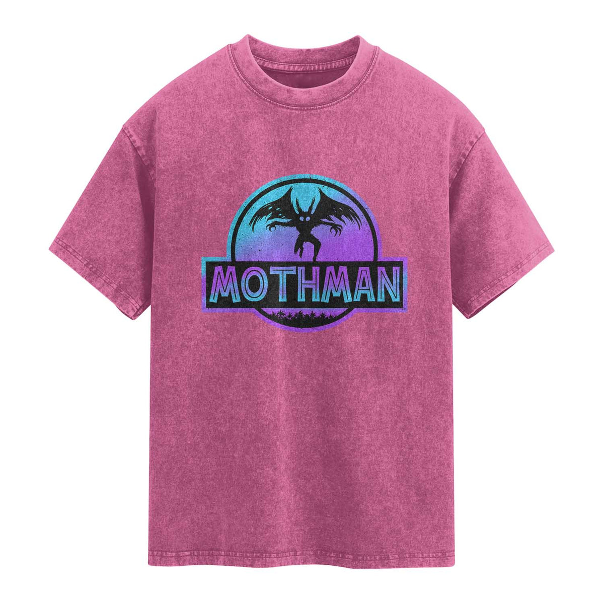 Mothman Washed Cotton T-Shirt Retro Neon Cryptid Paranormal Horror Monster TS10 Magenta Print Your Wear
