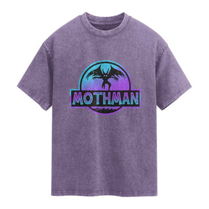 Mothman Washed Cotton T-Shirt Retro Neon Cryptid Paranormal Horror Monster TS10 Purple Print Your Wear