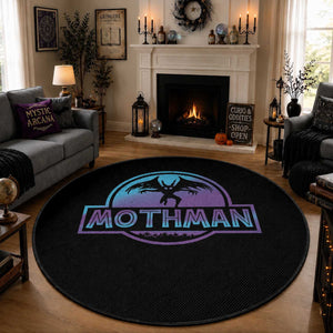 Mothman Round Rug Retro Neon Cryptid Paranormal Horror Monster