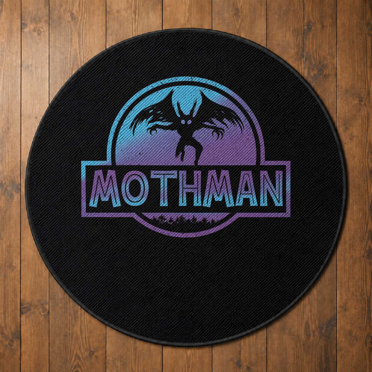 Mothman Round Rug Retro Neon Cryptid Paranormal Horror Monster