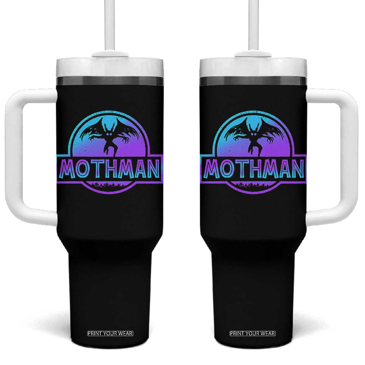 Mothman Tumbler With Handle Retro Neon Cryptid Paranormal Horror Monster TS10 One Size: 40 oz Black Print Your Wear