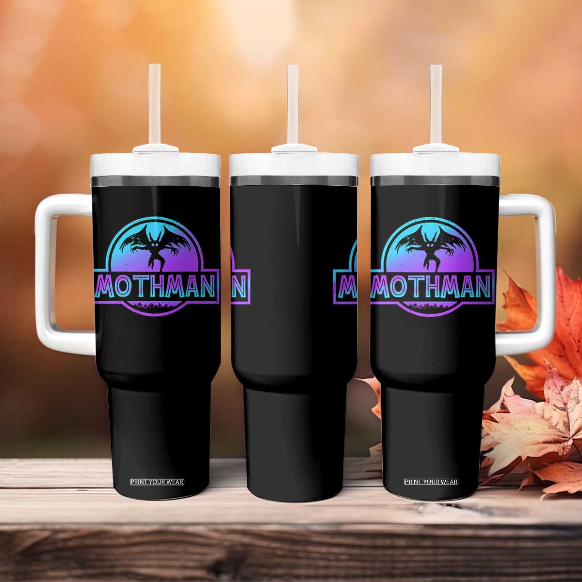 Mothman Tumbler With Handle Retro Neon Cryptid Paranormal Horror Monster TS10 Print Your Wear