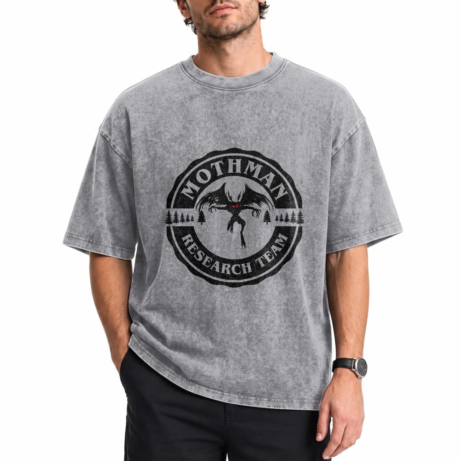 Mothman Research Team Washed Cotton T-Shirt Retro Vintage Cryptid Paranormal Horror Monster Hunter TS10 Print Your Wear