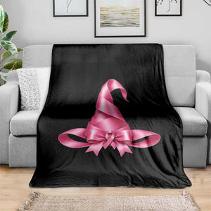Pink Ribbon Witch Hat Breast Cancer Halloween Throw Blanket