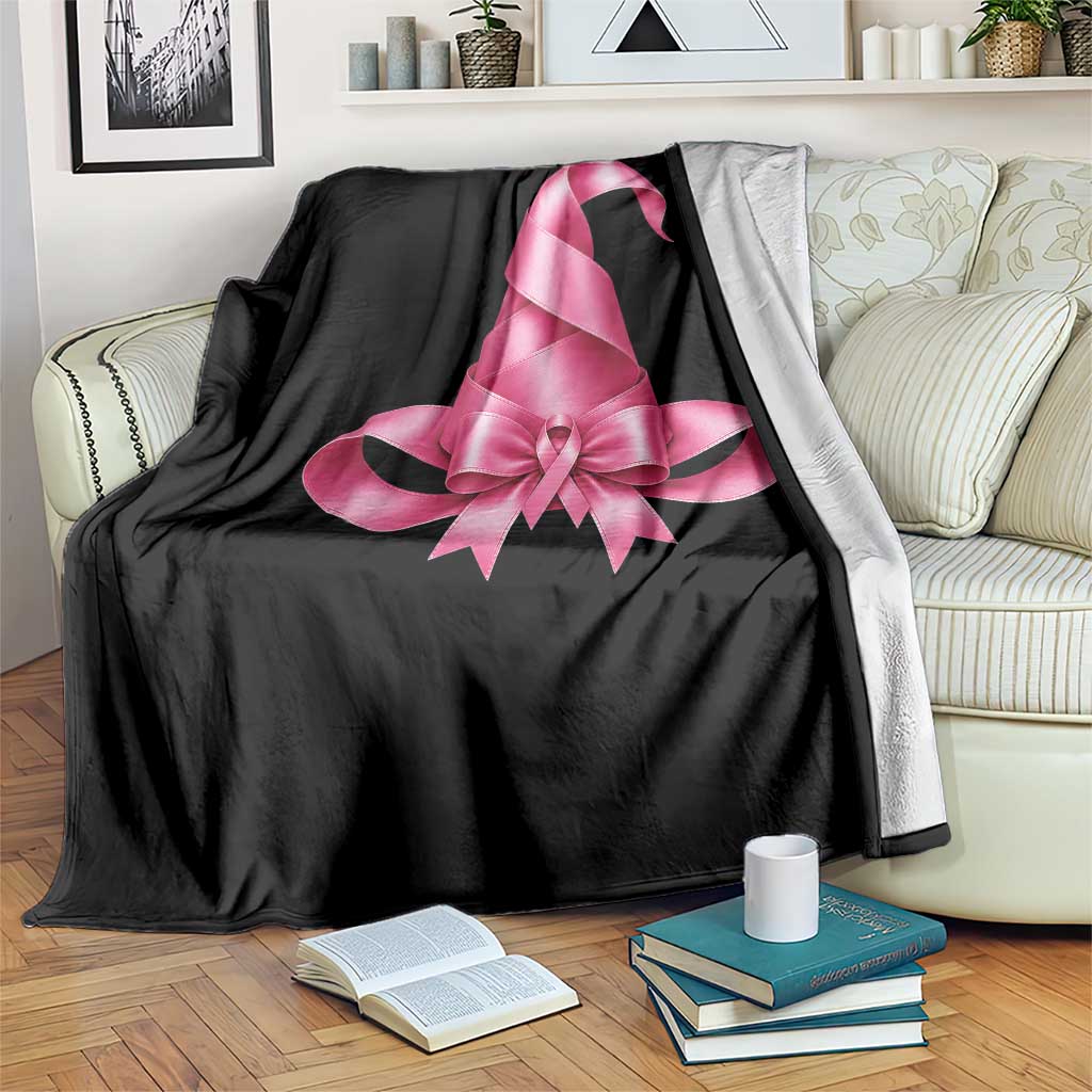 Pink Ribbon Witch Hat Breast Cancer Halloween Throw Blanket