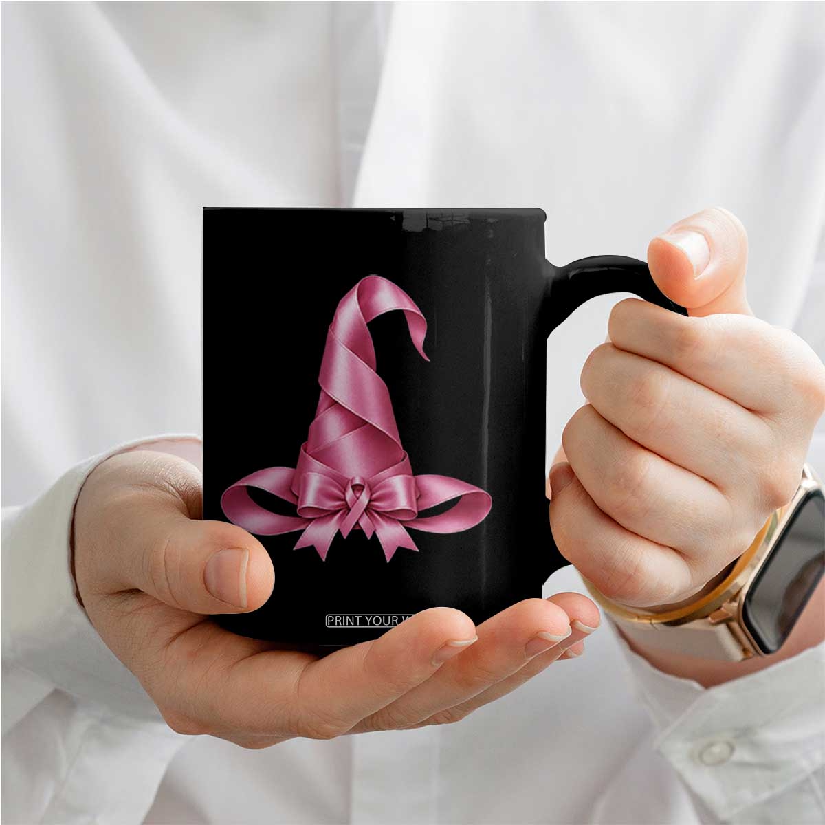 Pink Ribbon Witch Hat Breast Cancer Halloween Coffee Mug