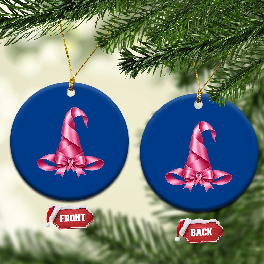 Pink Ribbon Witch Hat Breast Cancer Halloween Ceramic Ornament