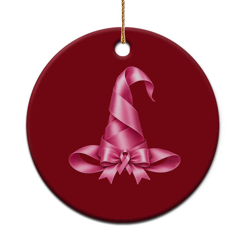 Pink Ribbon Witch Hat Breast Cancer Halloween Ceramic Ornament