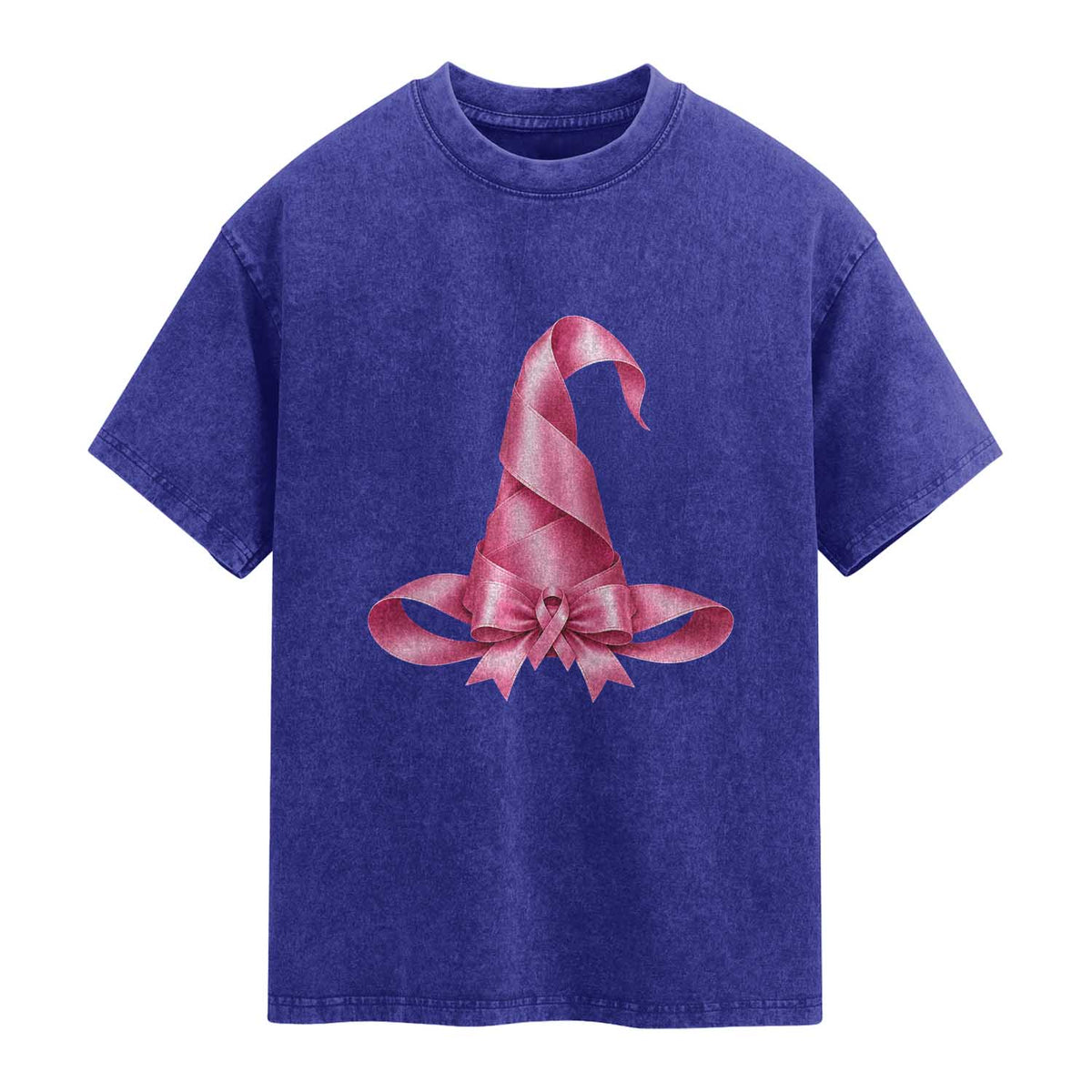 Pink Ribbon Witch Hat Breast Cancer Halloween Washed Cotton T-Shirt