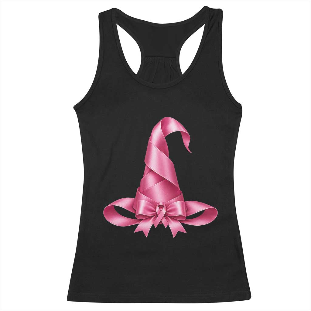 Pink Ribbon Witch Hat Breast Cancer Halloween Racerback Tank Top