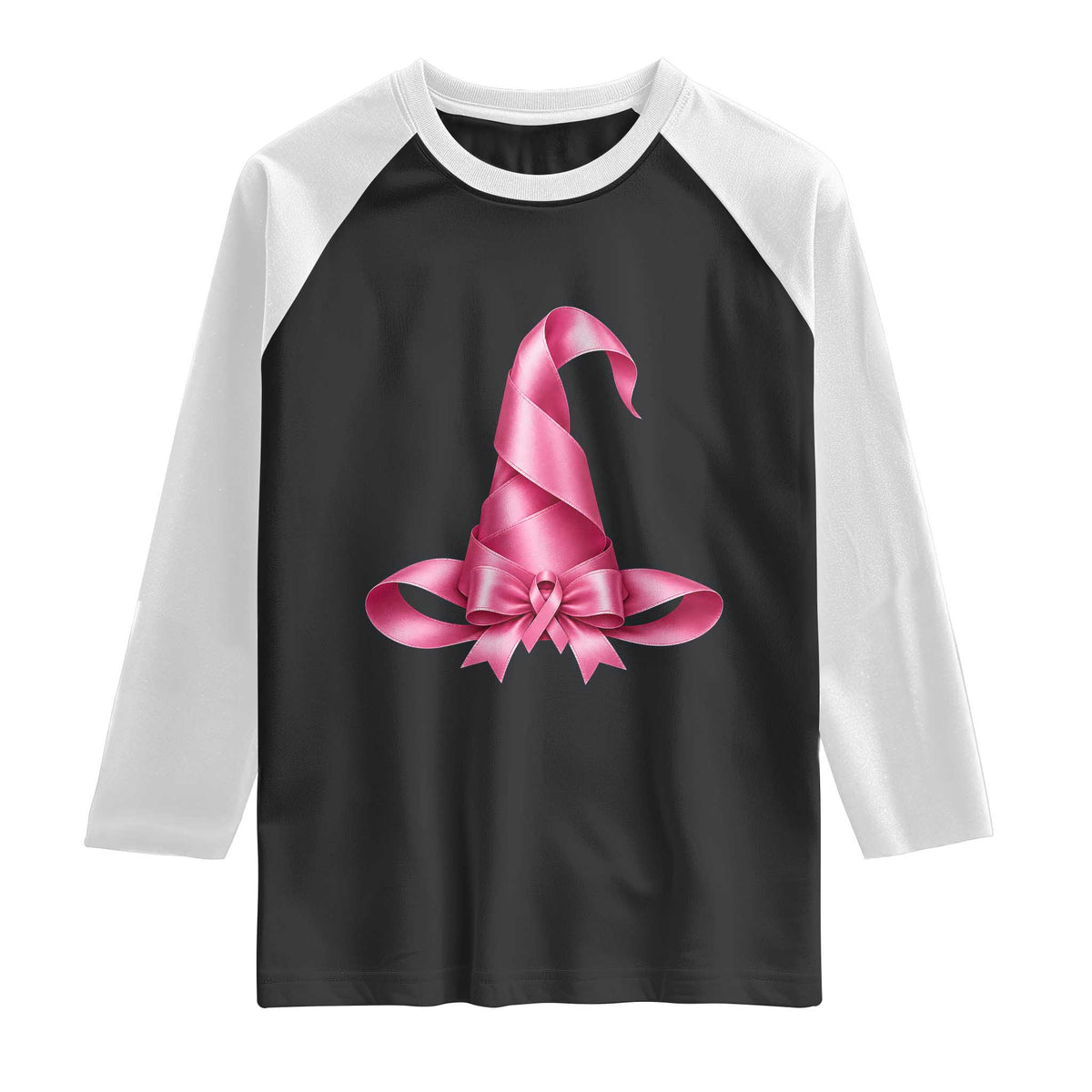 Pink Ribbon Witch Hat Breast Cancer Halloween Raglan Shirt