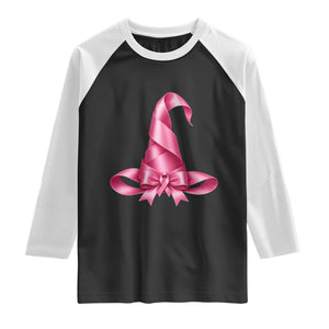 Pink Ribbon Witch Hat Breast Cancer Halloween Raglan Shirt