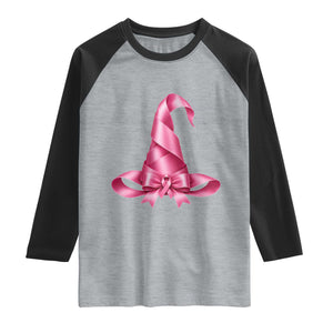 Pink Ribbon Witch Hat Breast Cancer Halloween Raglan Shirt