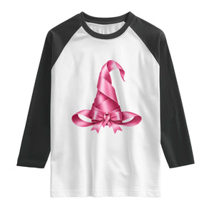 Pink Ribbon Witch Hat Breast Cancer Halloween Raglan Shirt