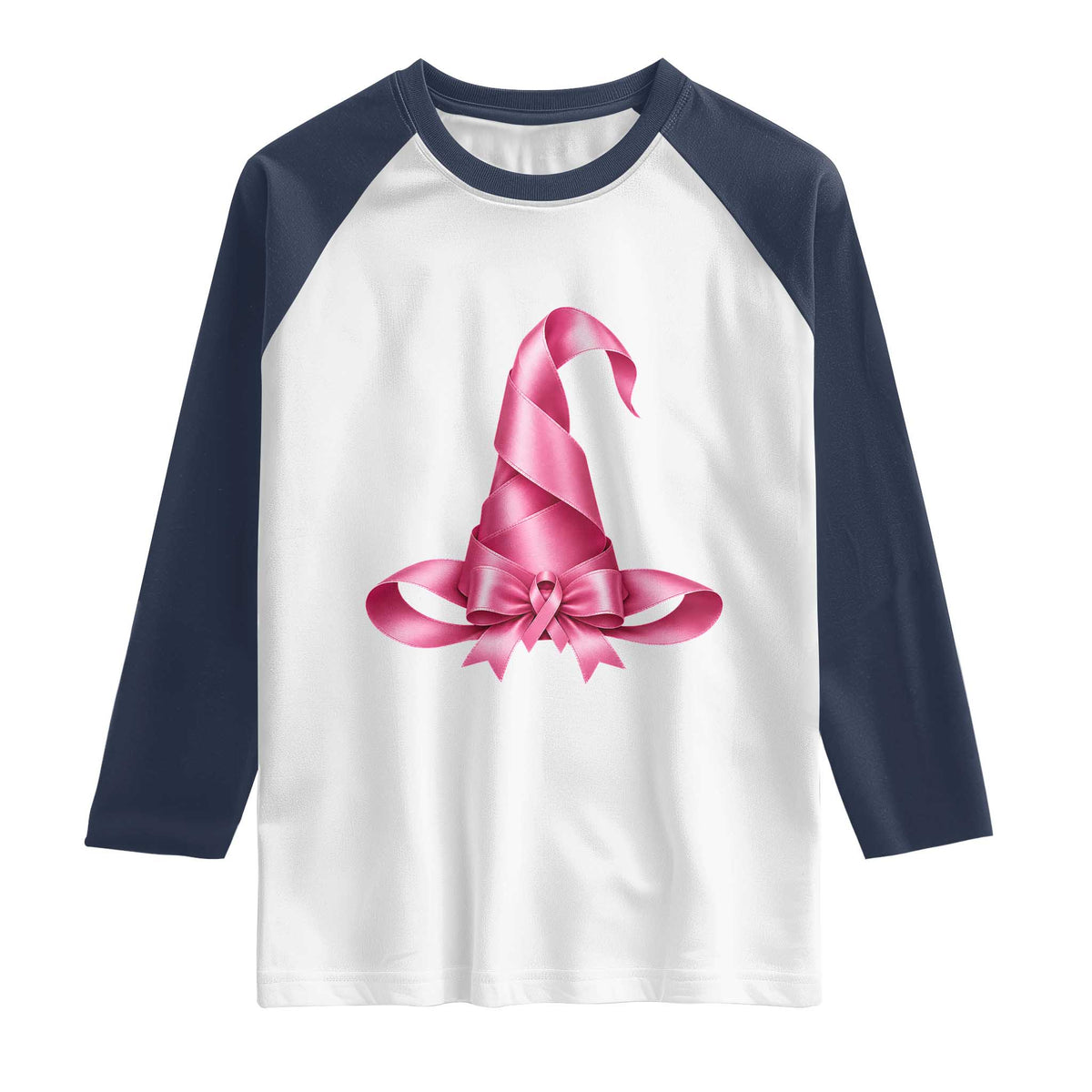 Pink Ribbon Witch Hat Breast Cancer Halloween Raglan Shirt
