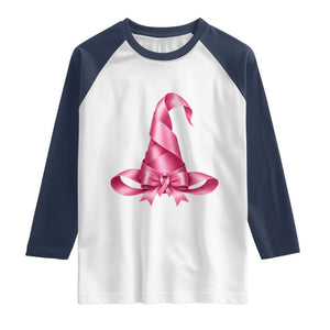 Pink Ribbon Witch Hat Breast Cancer Halloween Raglan Shirt