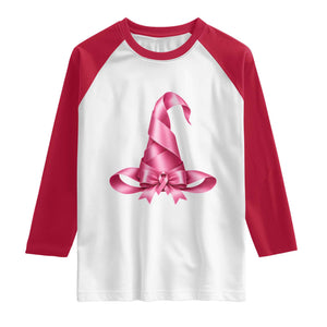 Pink Ribbon Witch Hat Breast Cancer Halloween Raglan Shirt