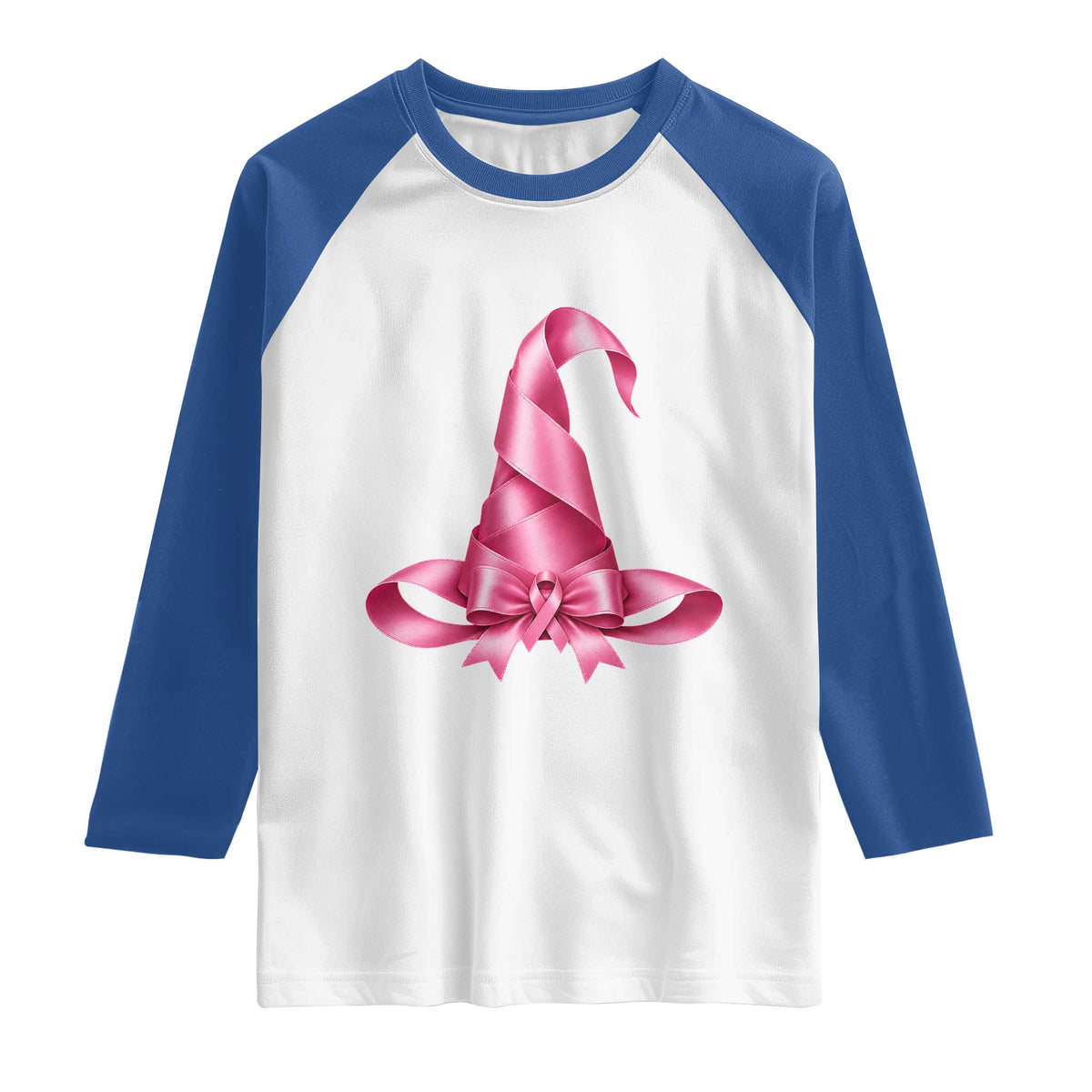Pink Ribbon Witch Hat Breast Cancer Halloween Raglan Shirt