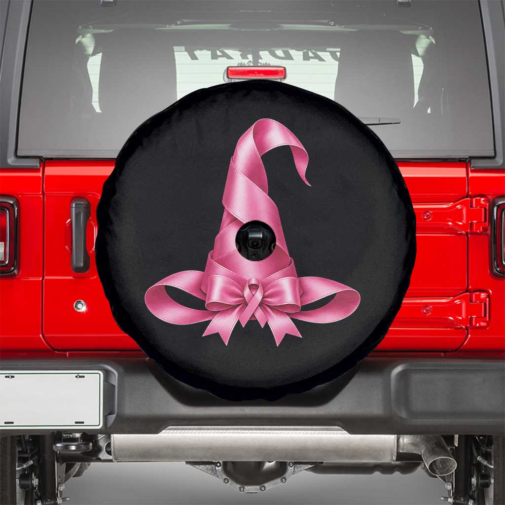 Pink Ribbon Witch Hat Breast Cancer Halloween Spare Tire Cover
