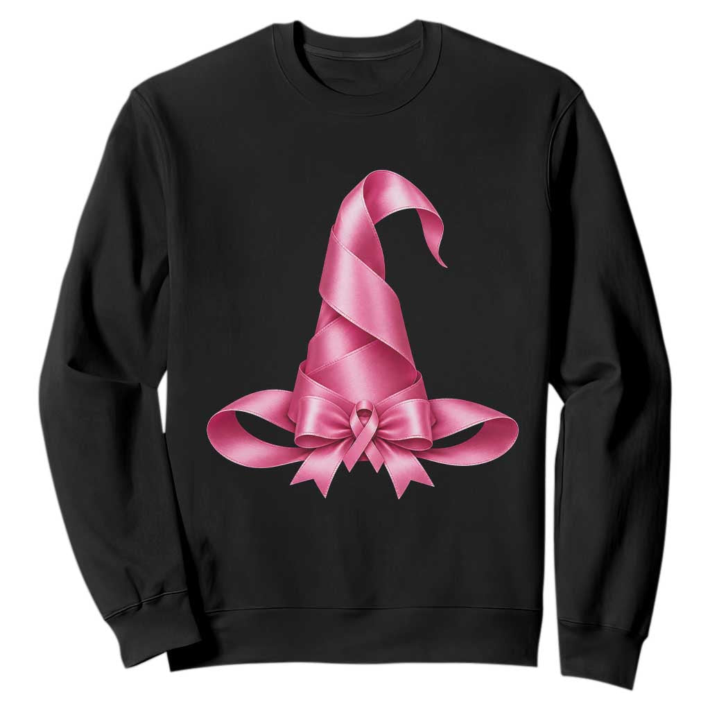 Pink Ribbon Witch Hat Breast Cancer Halloween Sweatshirt