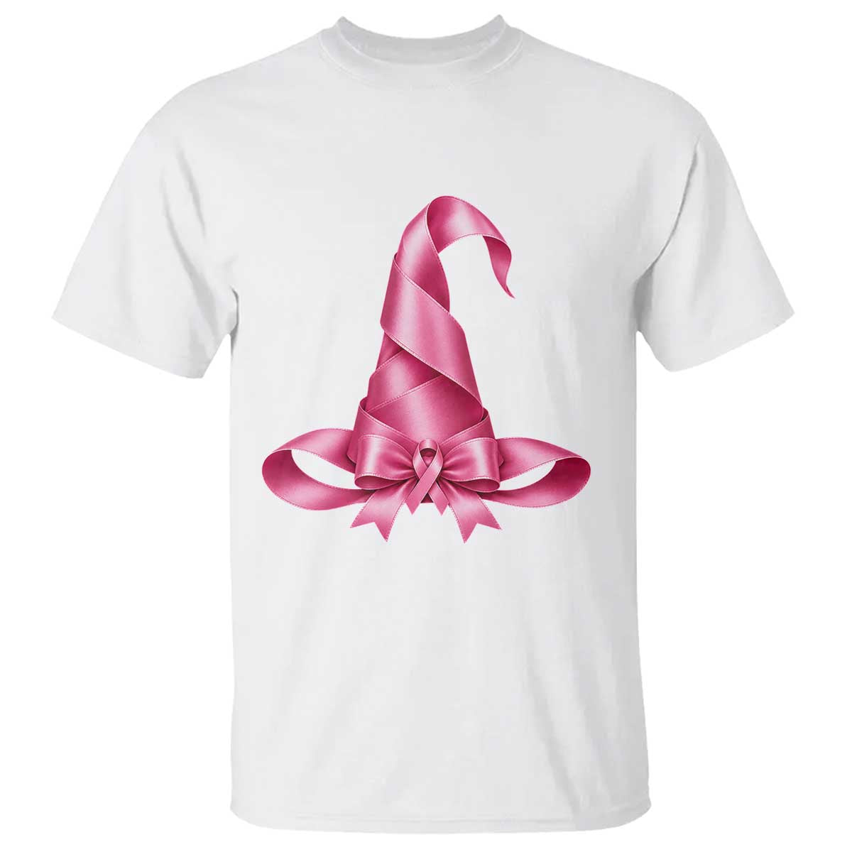 Pink Ribbon Witch Hat Breast Cancer Halloween T Shirt
