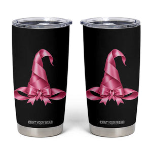 Pink Ribbon Witch Hat Breast Cancer Halloween Tumbler Cup