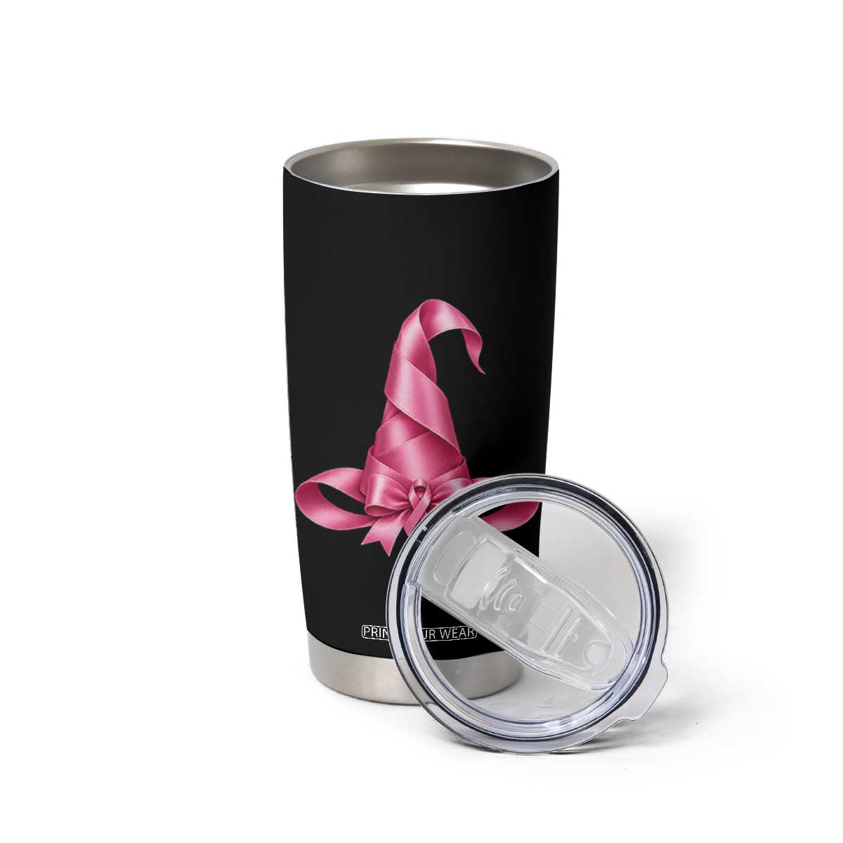 Pink Ribbon Witch Hat Breast Cancer Halloween Tumbler Cup