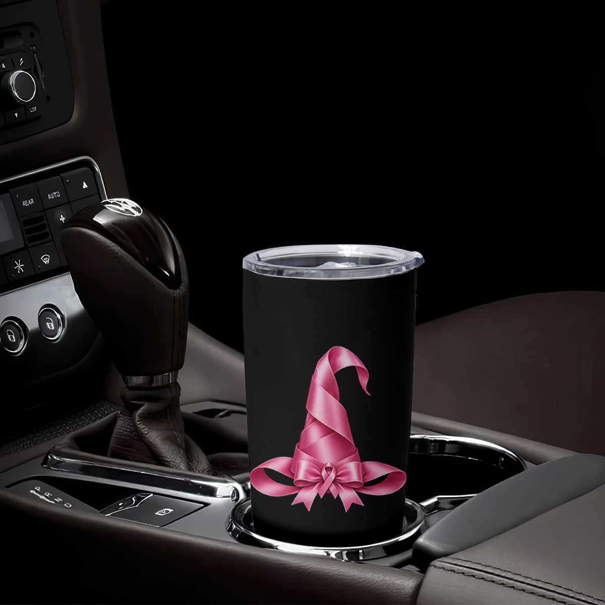 Pink Ribbon Witch Hat Breast Cancer Halloween Tumbler Cup