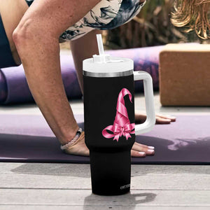 Pink Ribbon Witch Hat Breast Cancer Halloween Tumbler With Handle