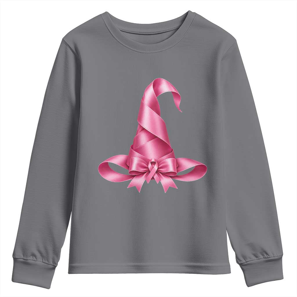 Pink Ribbon Witch Hat Breast Cancer Halloween Youth Sweatshirt
