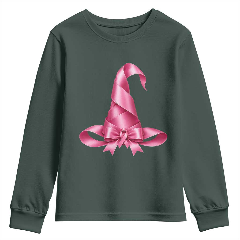 Pink Ribbon Witch Hat Breast Cancer Halloween Youth Sweatshirt