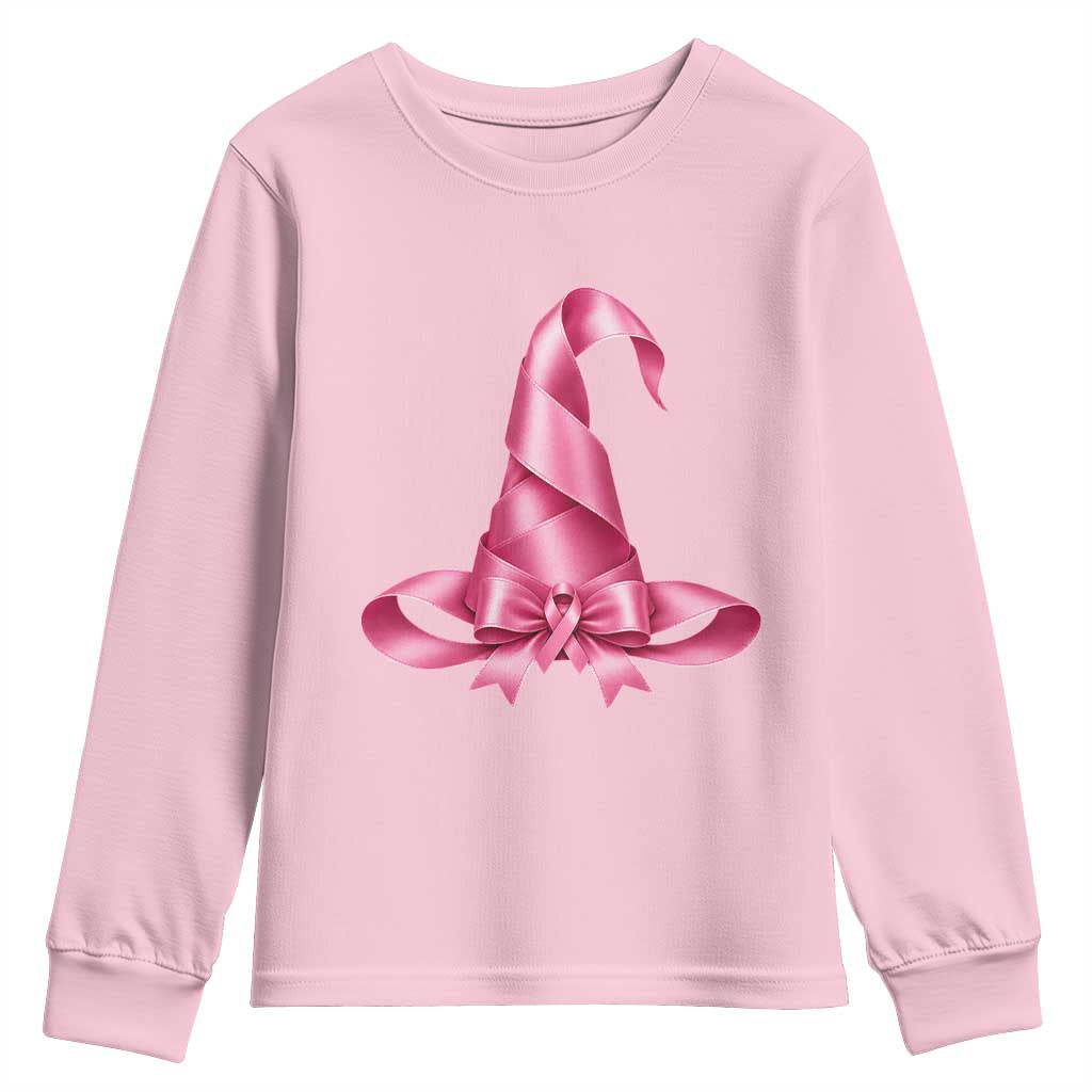 Pink Ribbon Witch Hat Breast Cancer Halloween Youth Sweatshirt