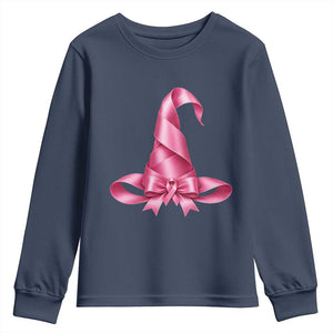 Pink Ribbon Witch Hat Breast Cancer Halloween Youth Sweatshirt
