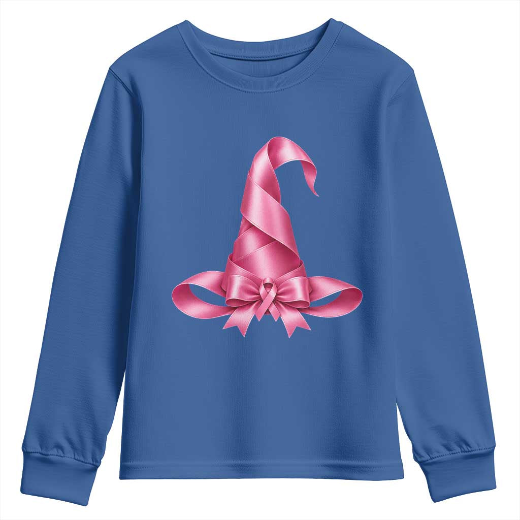 Pink Ribbon Witch Hat Breast Cancer Halloween Youth Sweatshirt