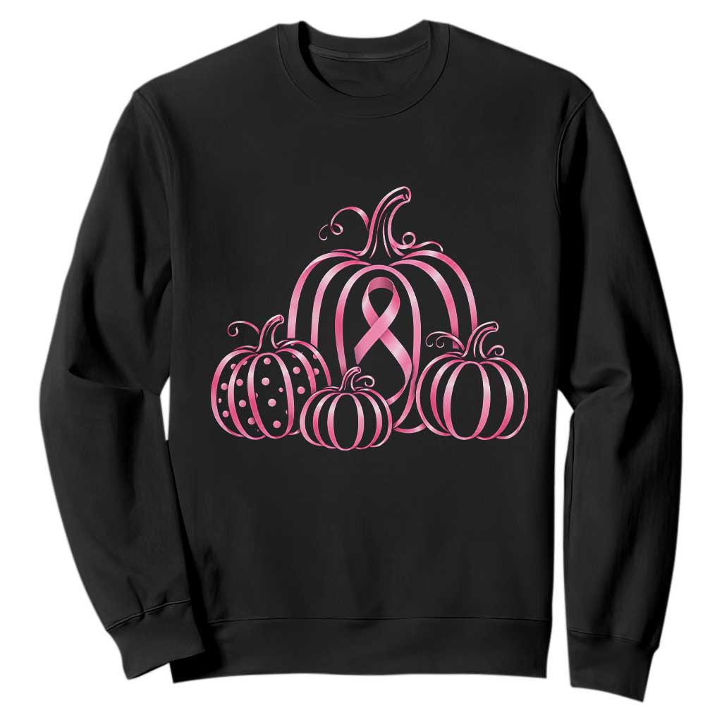 Pink Ribbon Pumpkin Graphic Breast Cancer Awareness Halloween Graphic Sweatshirt