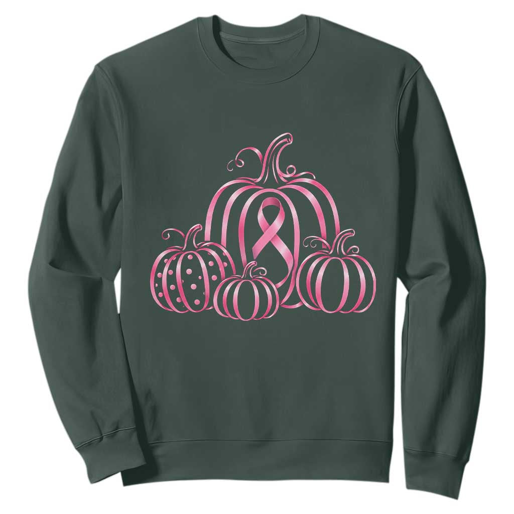 Pink Ribbon Pumpkin Graphic Breast Cancer Awareness Halloween Graphic Sweatshirt