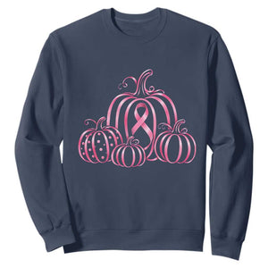 Pink Ribbon Pumpkin Graphic Breast Cancer Awareness Halloween Graphic Sweatshirt