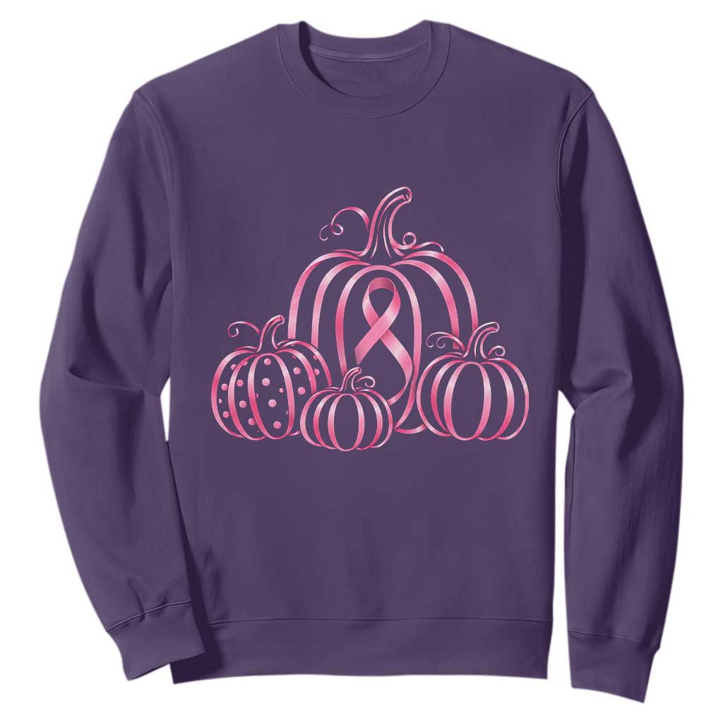 Pink Ribbon Pumpkin Graphic Breast Cancer Awareness Halloween Graphic Sweatshirt