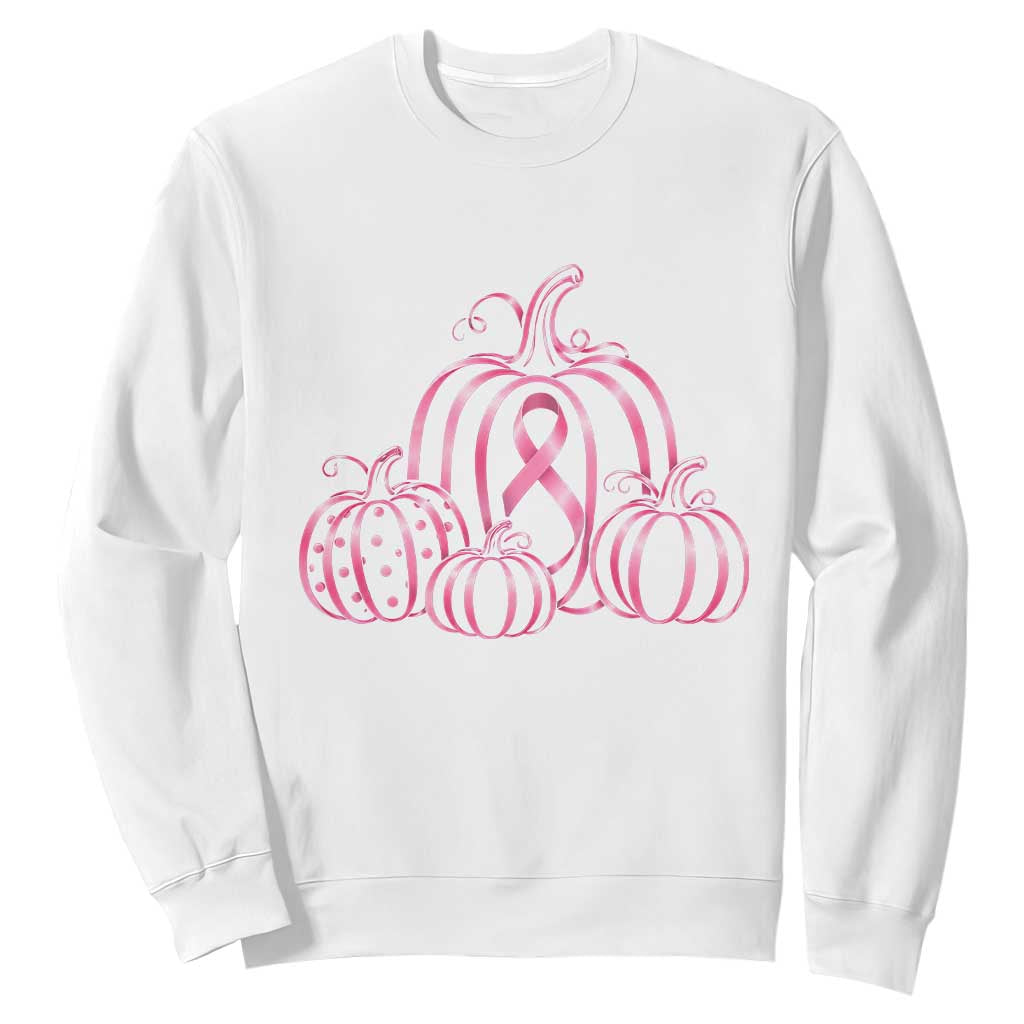 Pink Ribbon Pumpkin Graphic Breast Cancer Awareness Halloween Graphic Sweatshirt