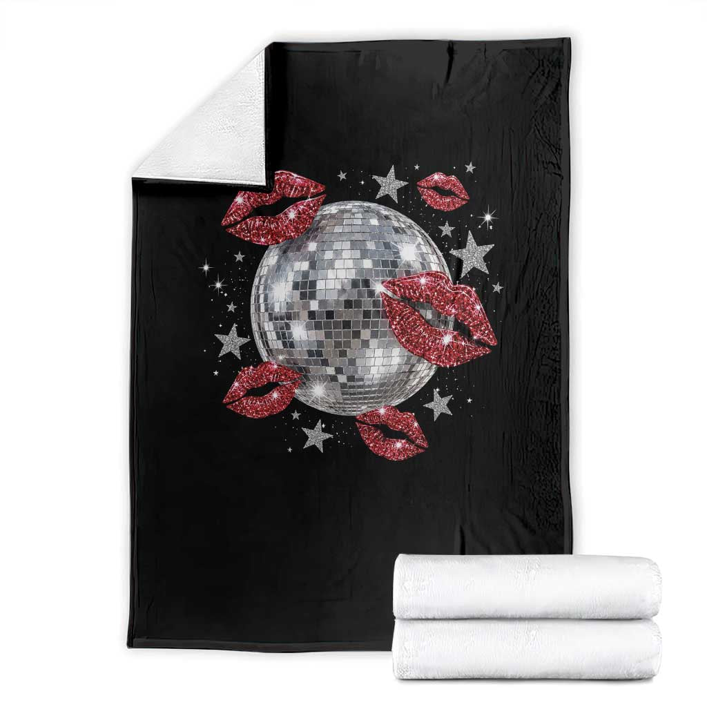 Disco Ball Kissing Lips Throw Blanket Faux Glitter Lips Graphic Printed Sparkly Party Graphic